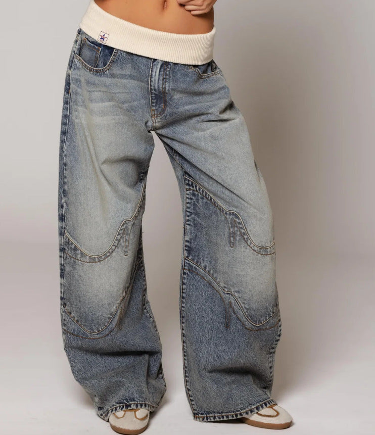 Street-Washed Wide-Leg Denim Jeans