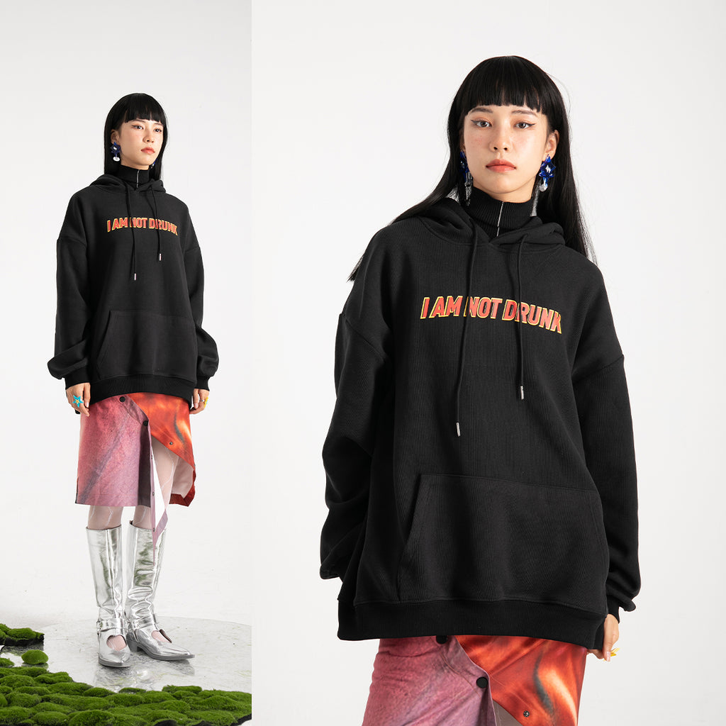 I Am Not Drunk Letter Printed Hood / Fleece Sweater