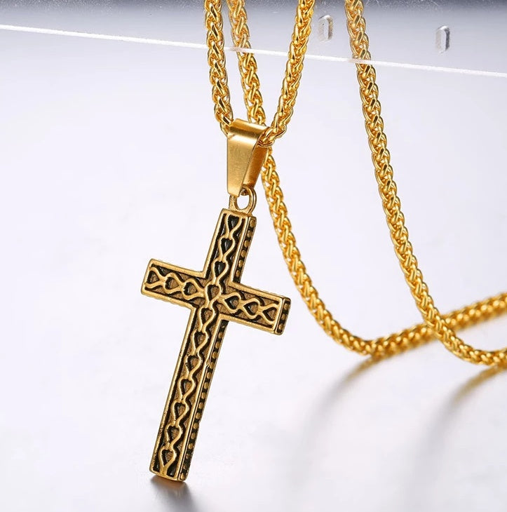 The Heritage Vintage Cross – 316L Gold & Onyx Black