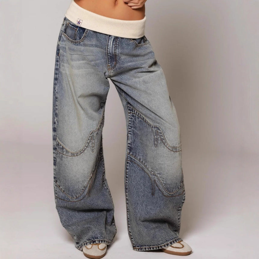 Street-Washed Wide-Leg Denim Jeans