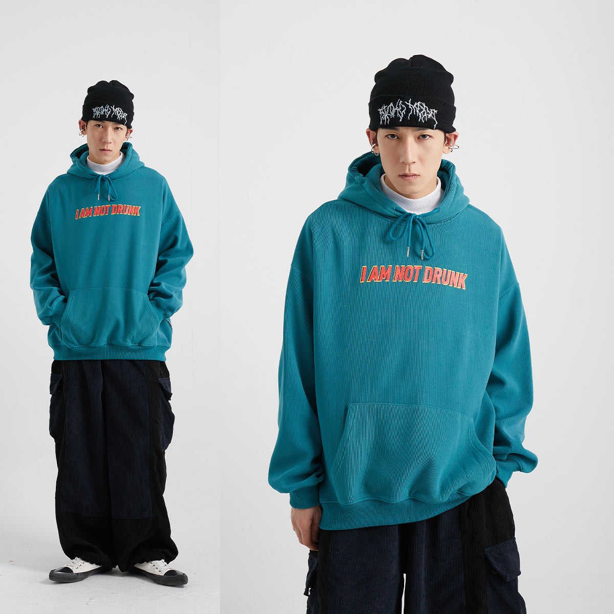 I Am Not Drunk Letter Printed Hood / Fleece Sweater