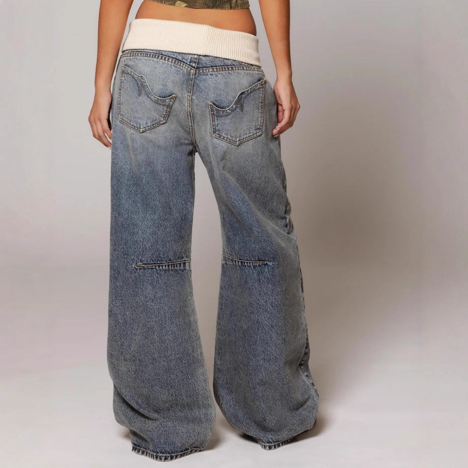 Street-Washed Wide-Leg Denim Jeans