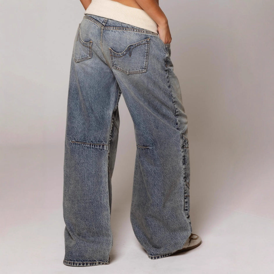 Street-Washed Wide-Leg Denim Jeans